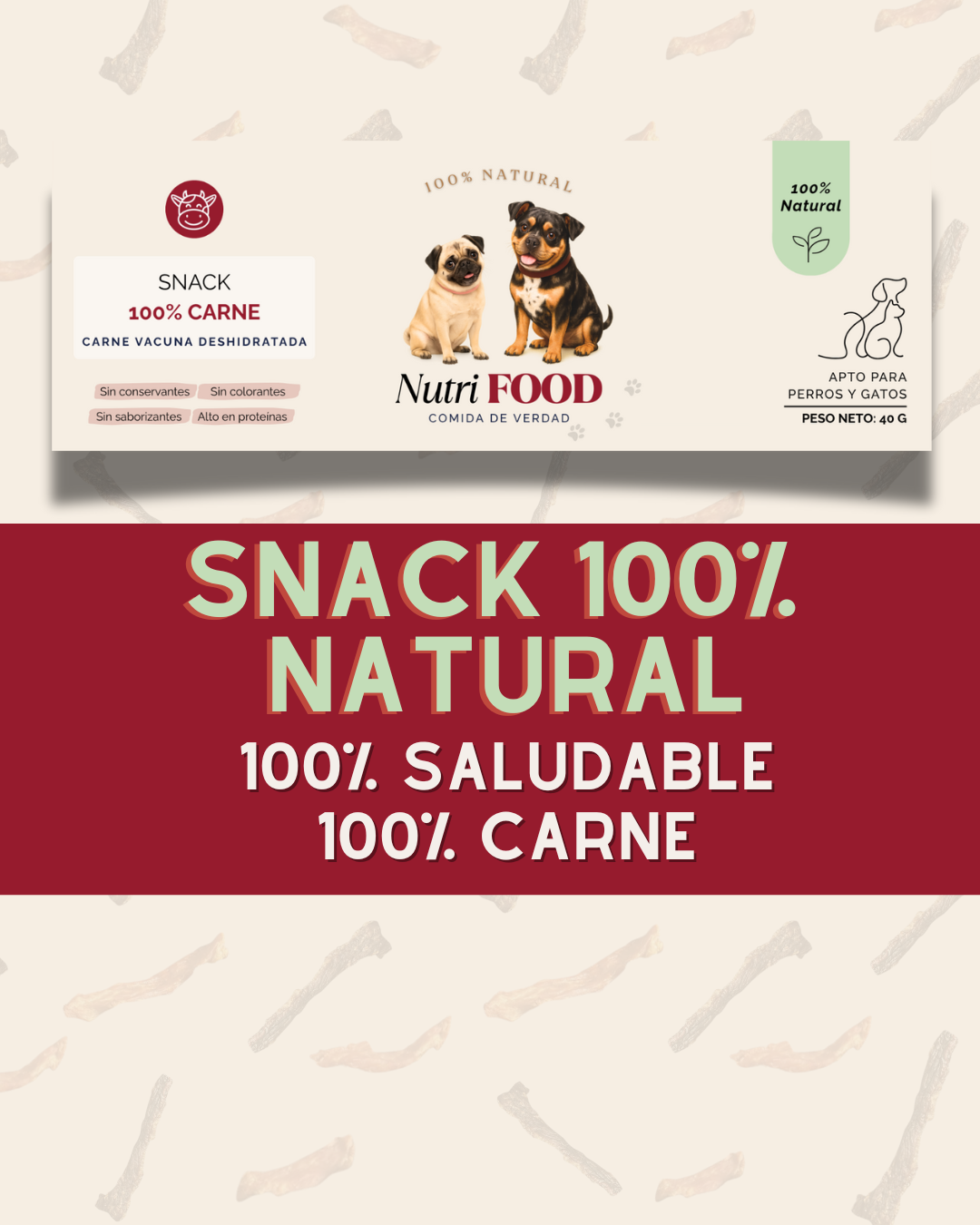 Snack de Carne Vacuna Deshidratada - APTO GATOS Y PERROS