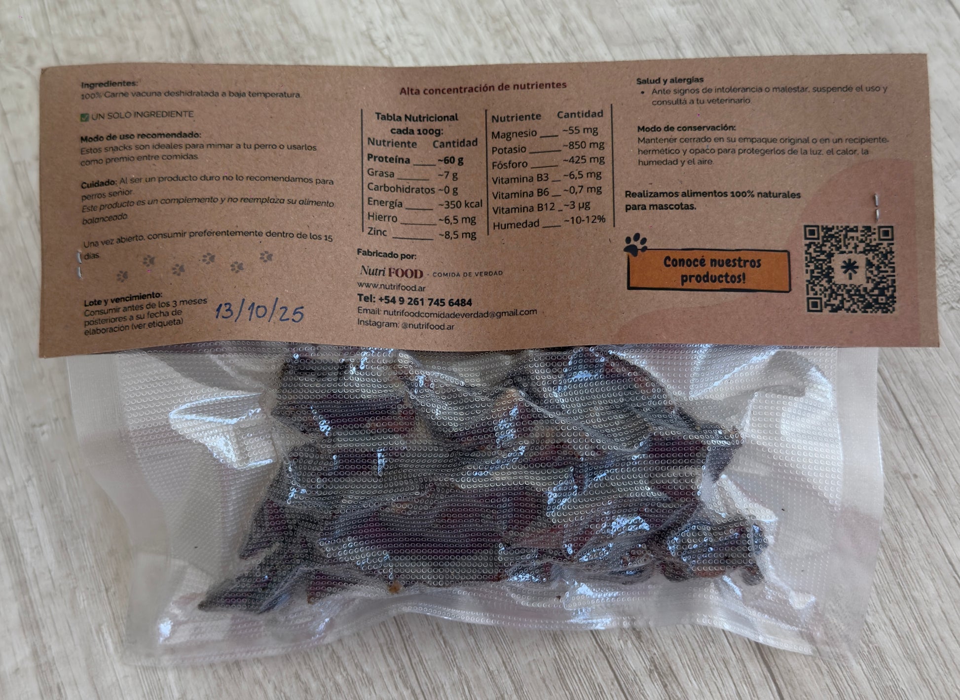 Snack de Carne Vacuna Deshidratada - APTO GATOS Y PERROS
